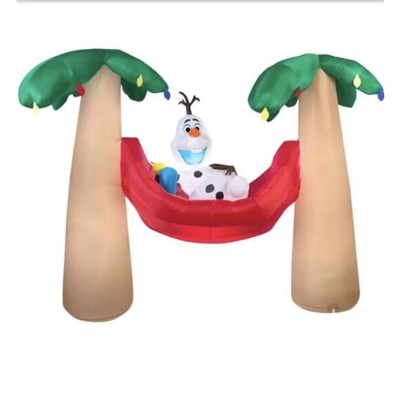 Gemmy Santa Frozen Olaf Inflatable Airblown In Hammock Lighted Christmas Palm - Picture 5 of 5